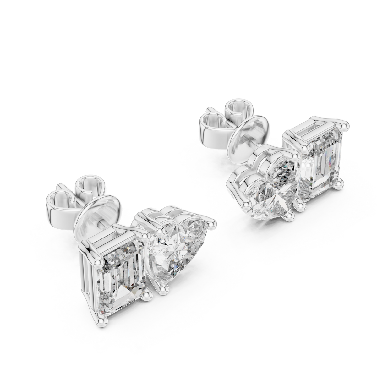  White Gold Heart and Emerald Duo Studs Angle View
