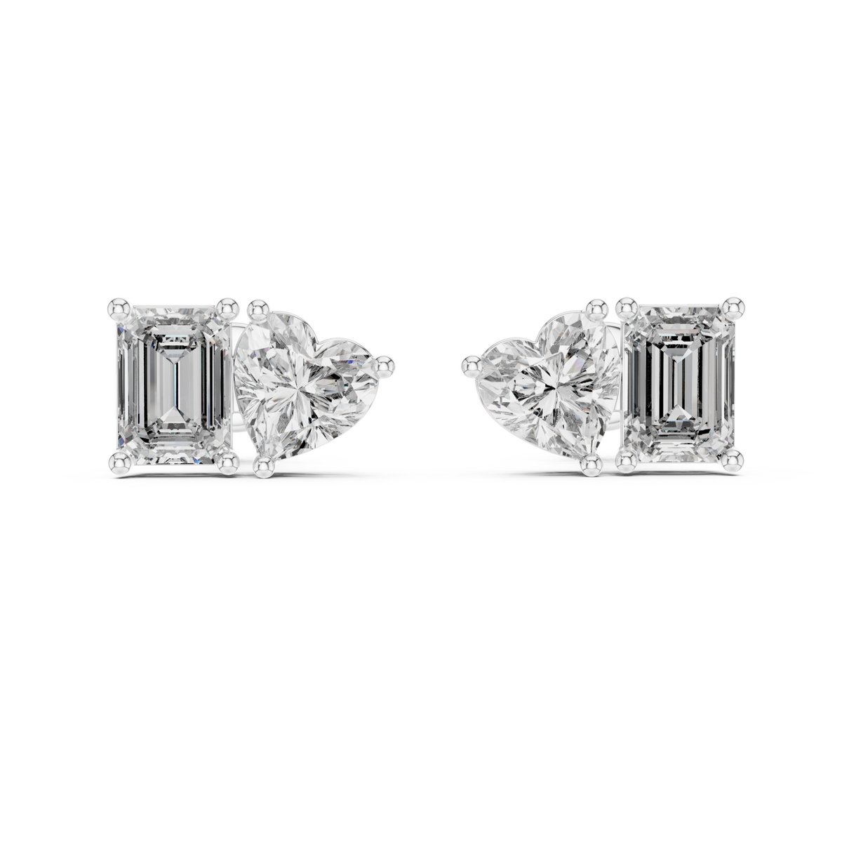  White Gold Heart and Emerald Duo Studs Detail View