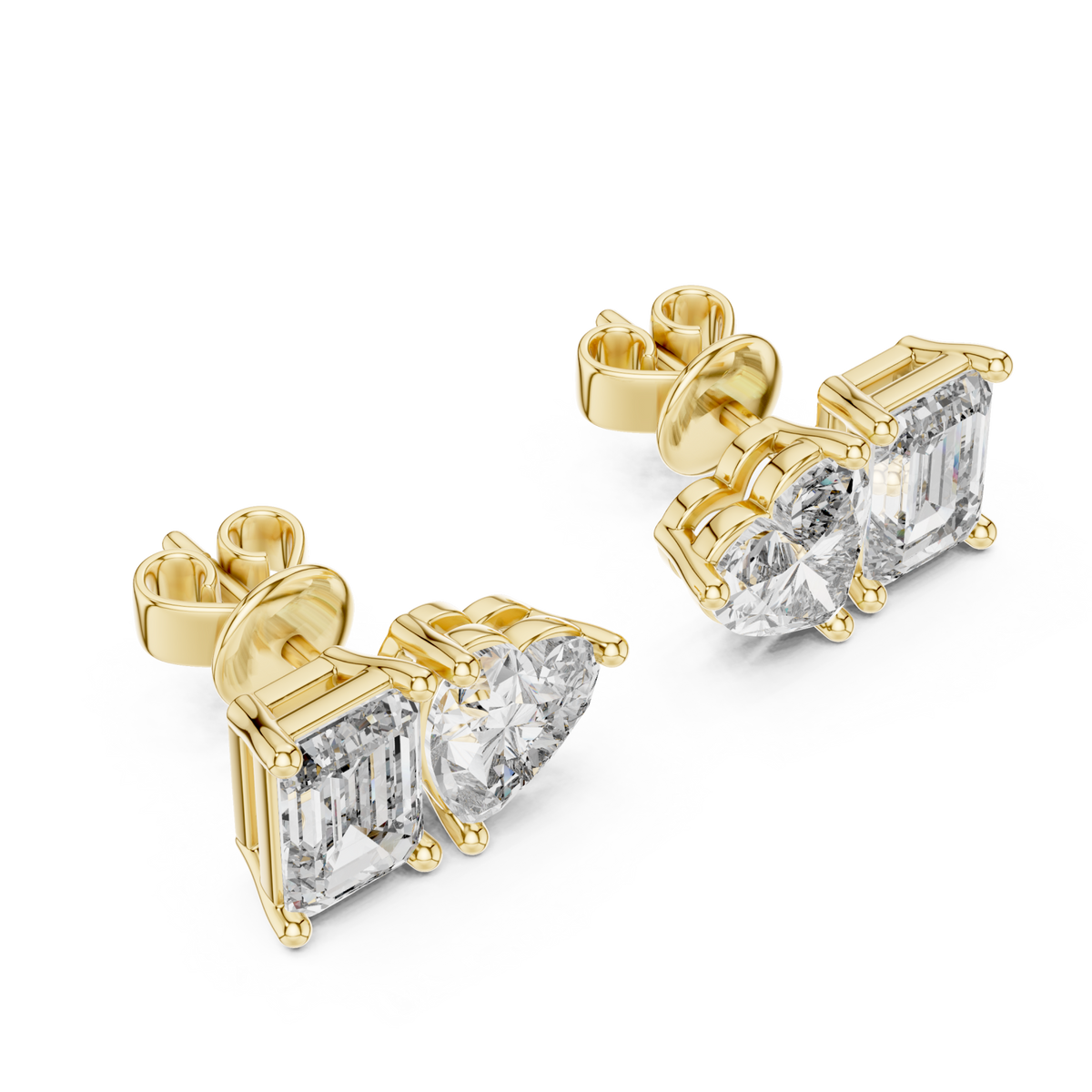  Gold Heart and Emerald Duo Studs Angle View