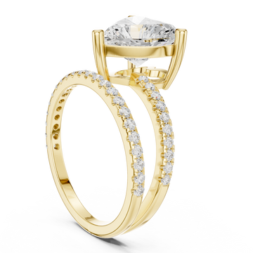 Heart asymmetric crossover pave ring yellow gold front view