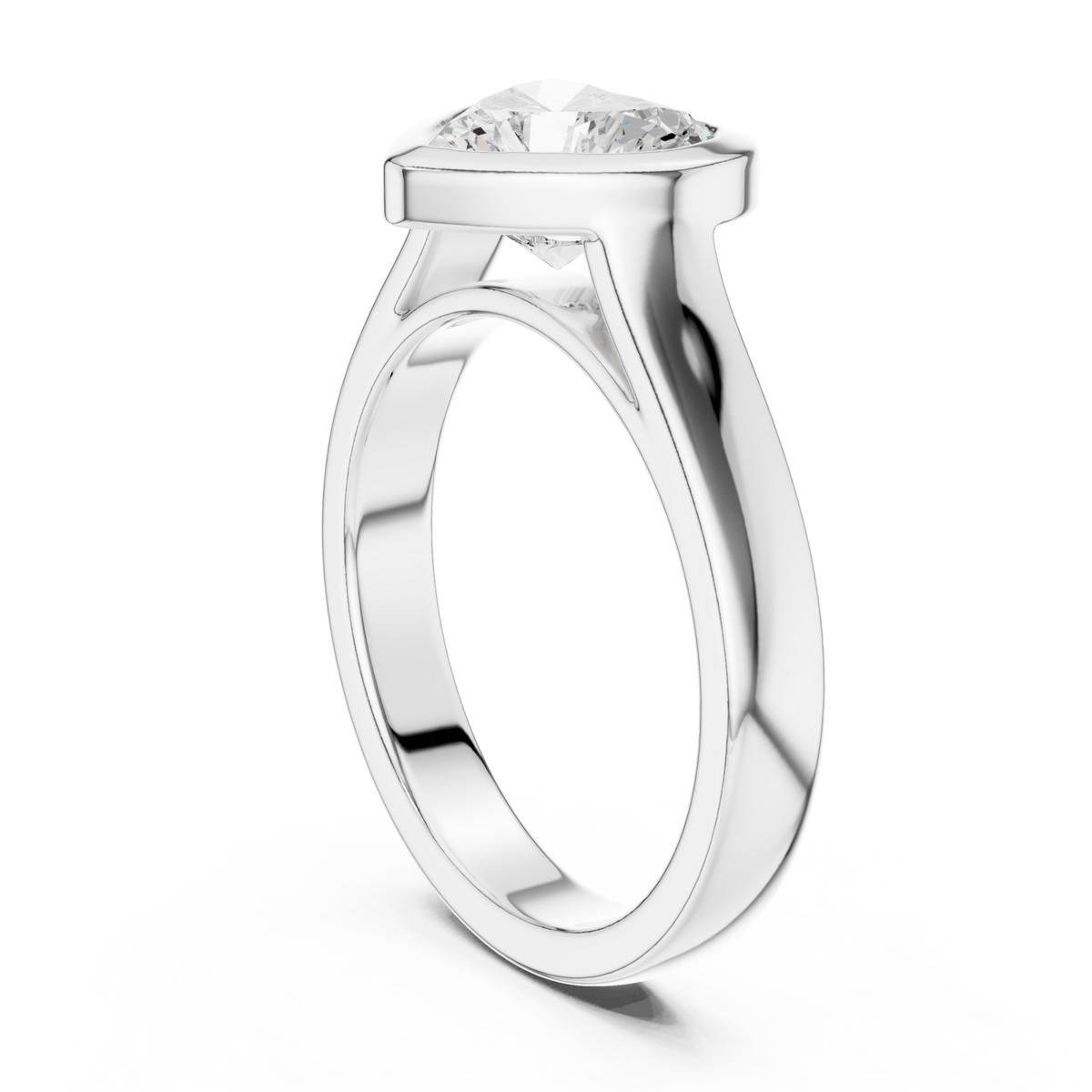 Heart bezel solitaire engagement ring white gold front view