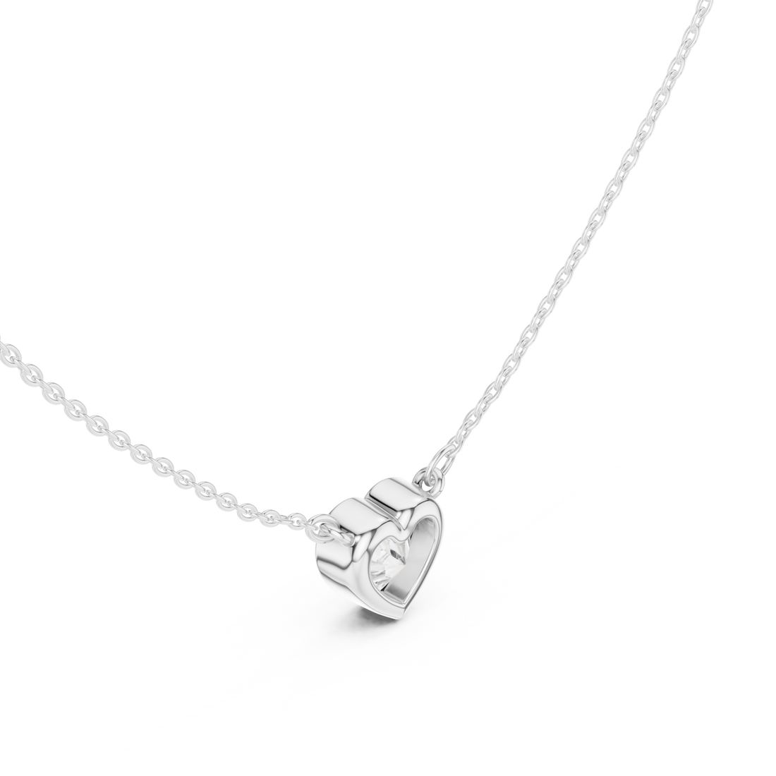 Heart classic bezel solitaire pendant white gold front view
