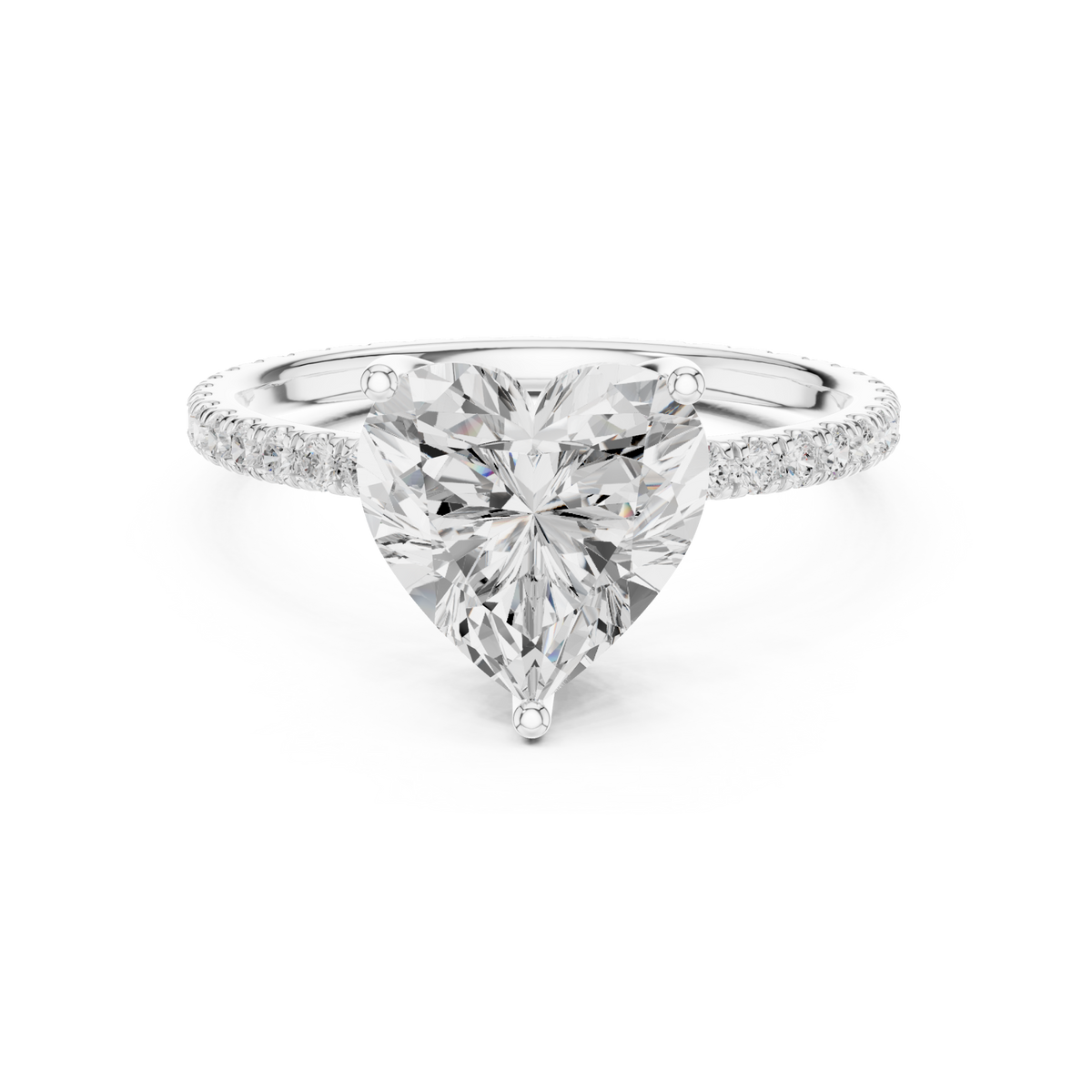Heart claw-prong pave engagement ring white gold detail view