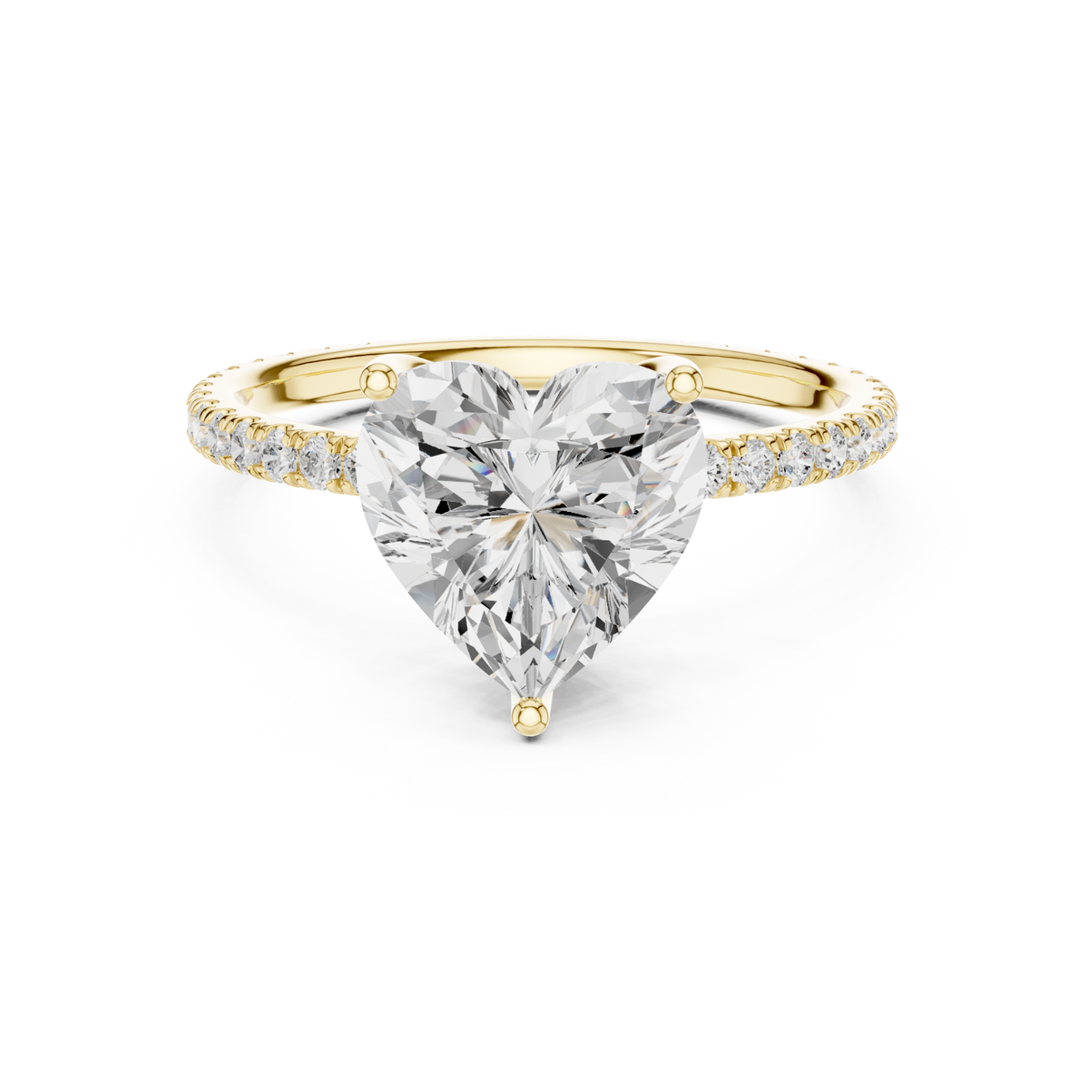 Heart claw-prong pave engagement ring yellow gold detail view