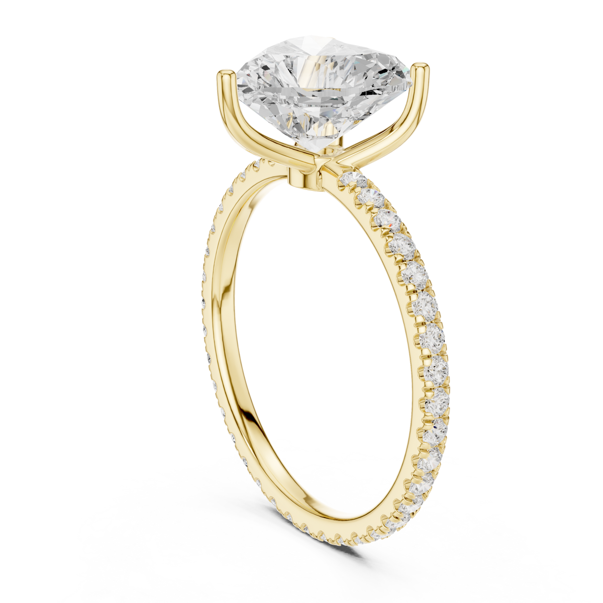 Heart claw-prong pave engagement ring yellow gold front view