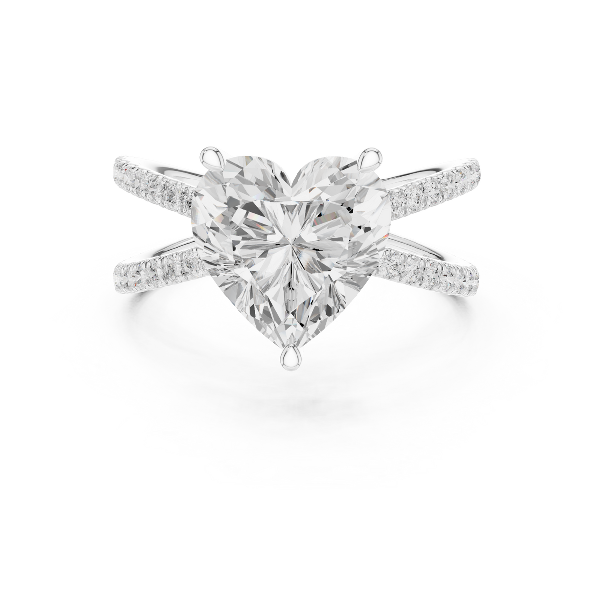 Heart crossover pave engagement ring white gold detail view