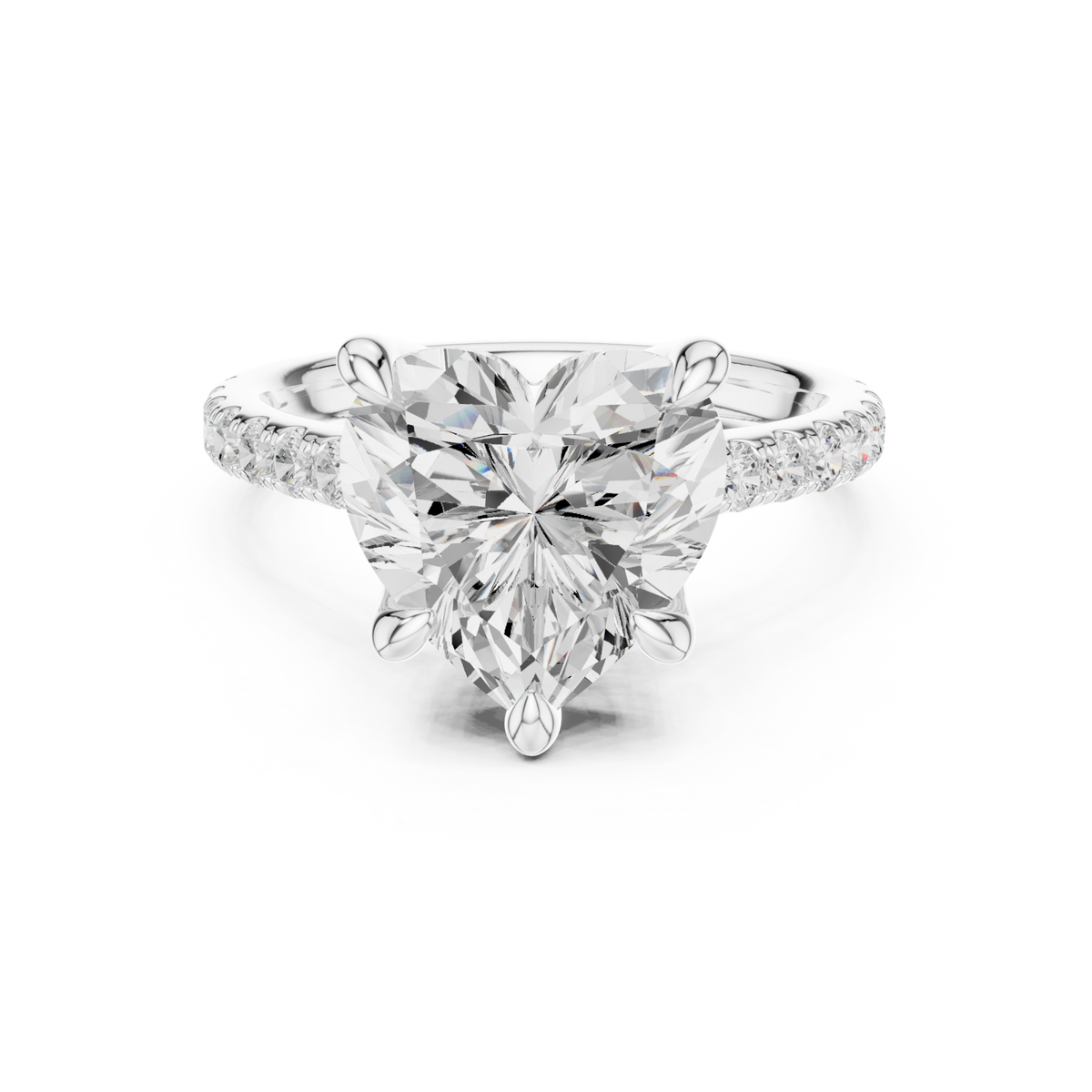 Heart double-prong pave engagement ring white gold detail view