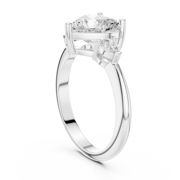 Heart east-west pear three stone engagement ring white gold front view