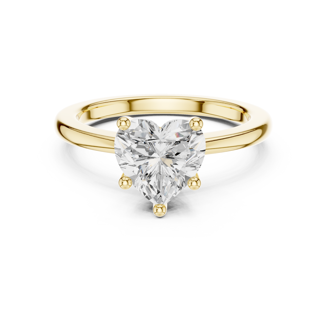 Heart flat-edge solitaire engagement ring yellow gold detail view