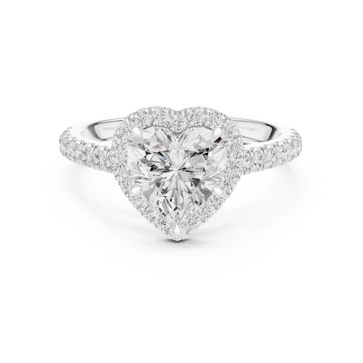 Heart french pave halo engagement ring white gold detail view