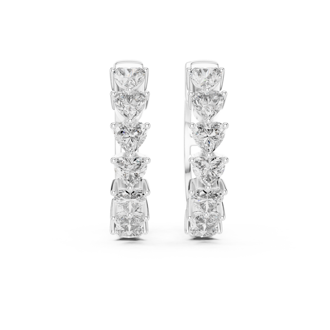  White Gold Heart Huggie Hoops Front View