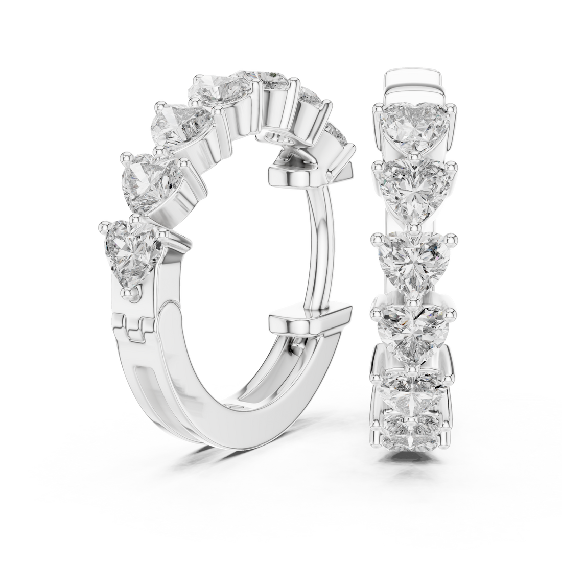 White Gold Heart Huggie Hoops Front View