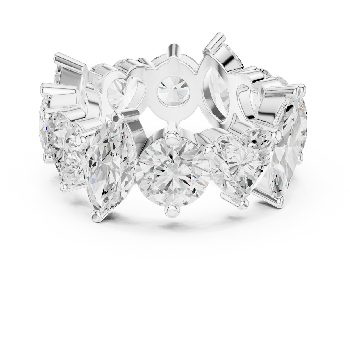 Heart marquise and round scatter full eternity band white gold detail view