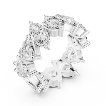Heart marquise and round scatter full eternity band white gold front view
