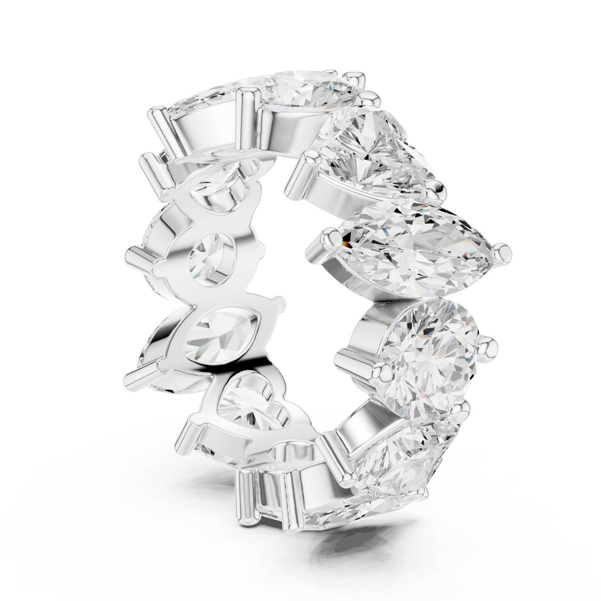 Heart marquise and round scatter full eternity band white gold side view