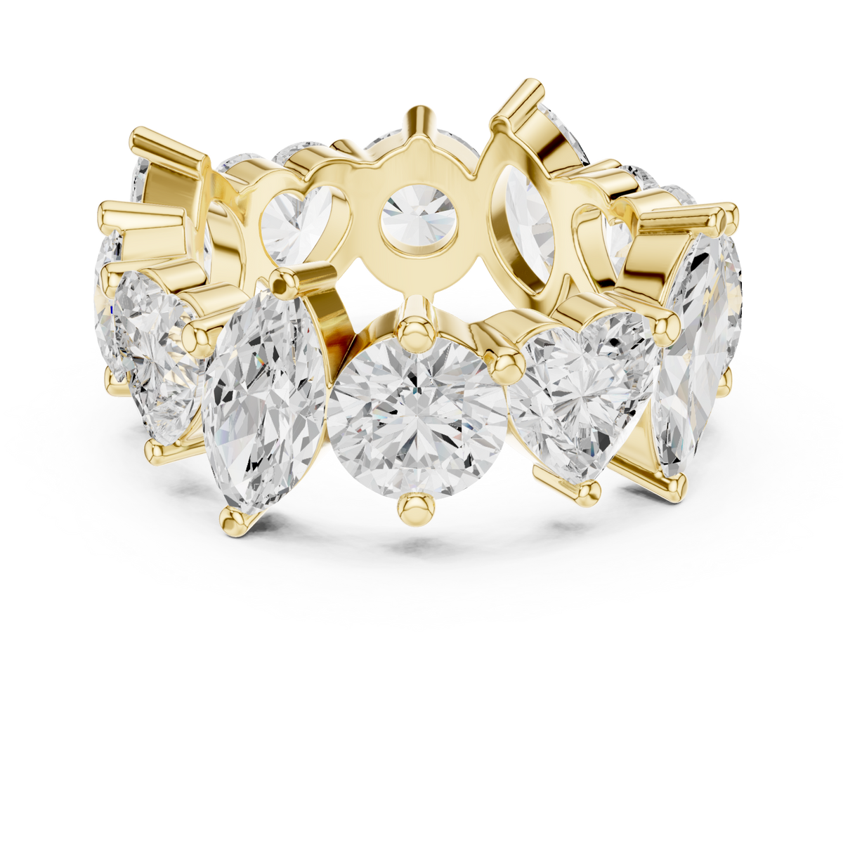 Heart marquise and round scatter full eternity band yellow gold detail view