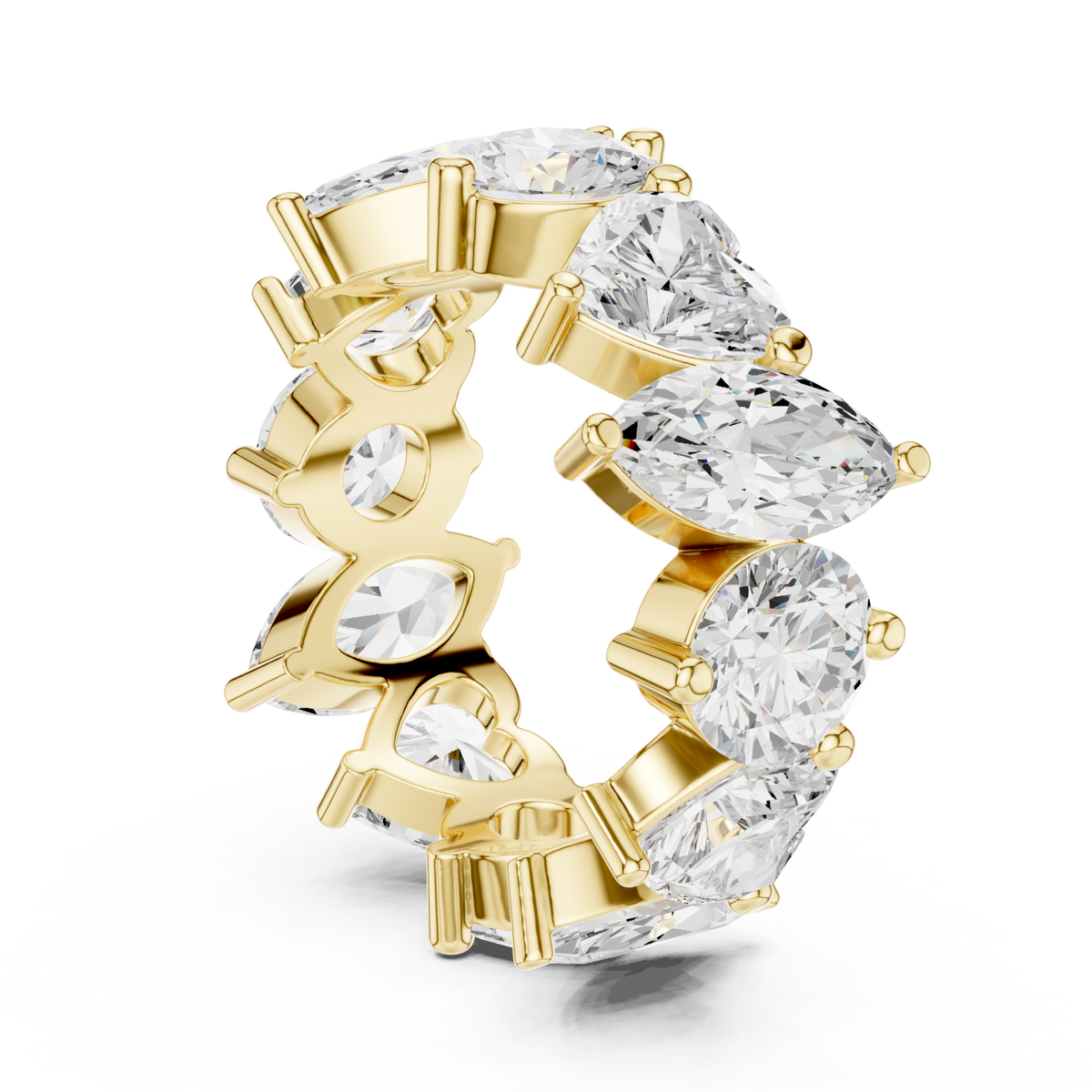 Heart marquise and round scatter full eternity band yellow gold side view