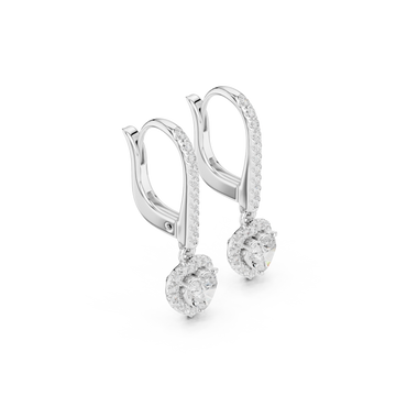  White Gold Heart Pave Bar Halo Drop Earrings Front View