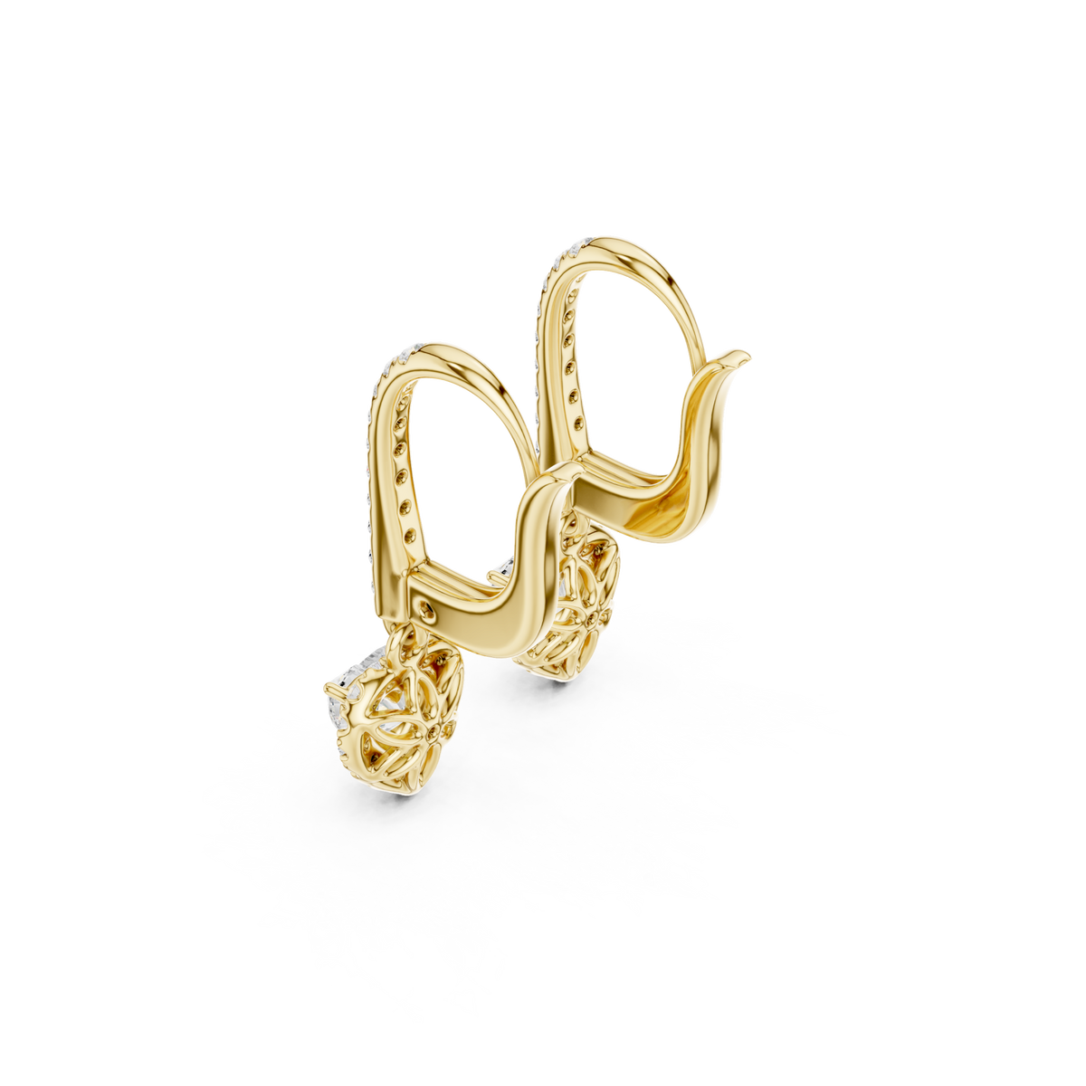  Gold Heart Pave Bar Halo Drop Earrings Angle View