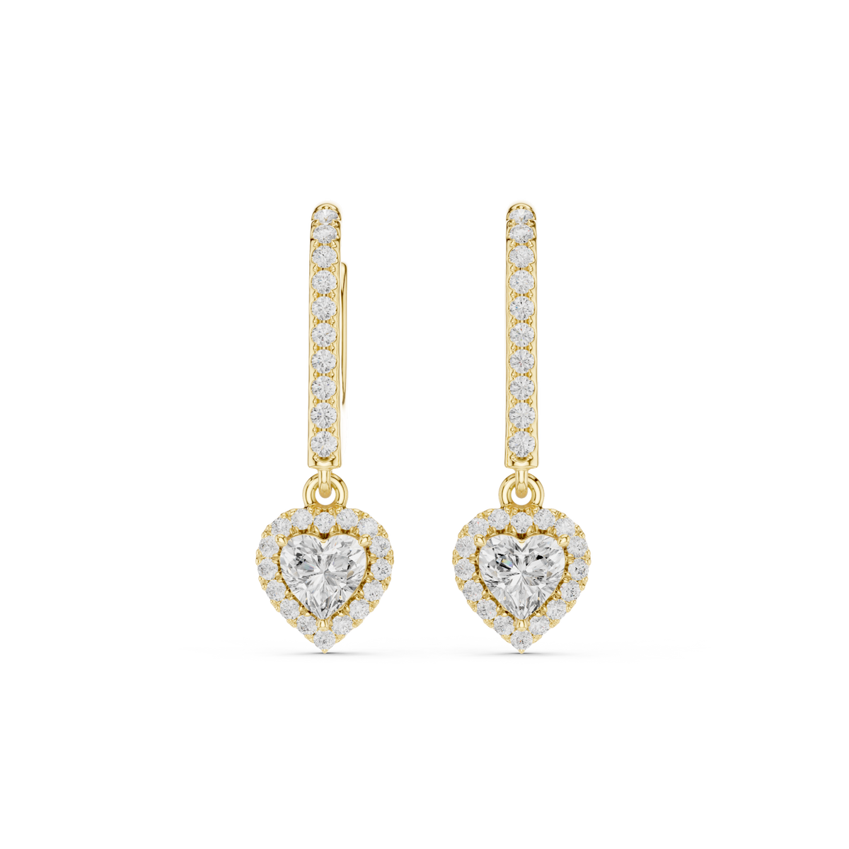  Gold Heart Pave Bar Halo Drop Earrings Detail View