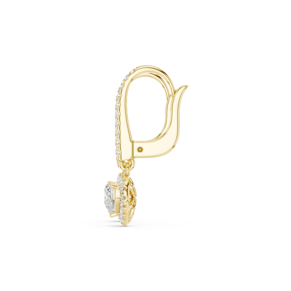  Gold Heart Pave Bar Halo Drop Earrings Side View