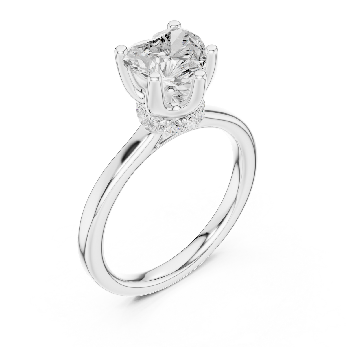 Heart petite hidden halo solitaire engagement ring white gold angle view