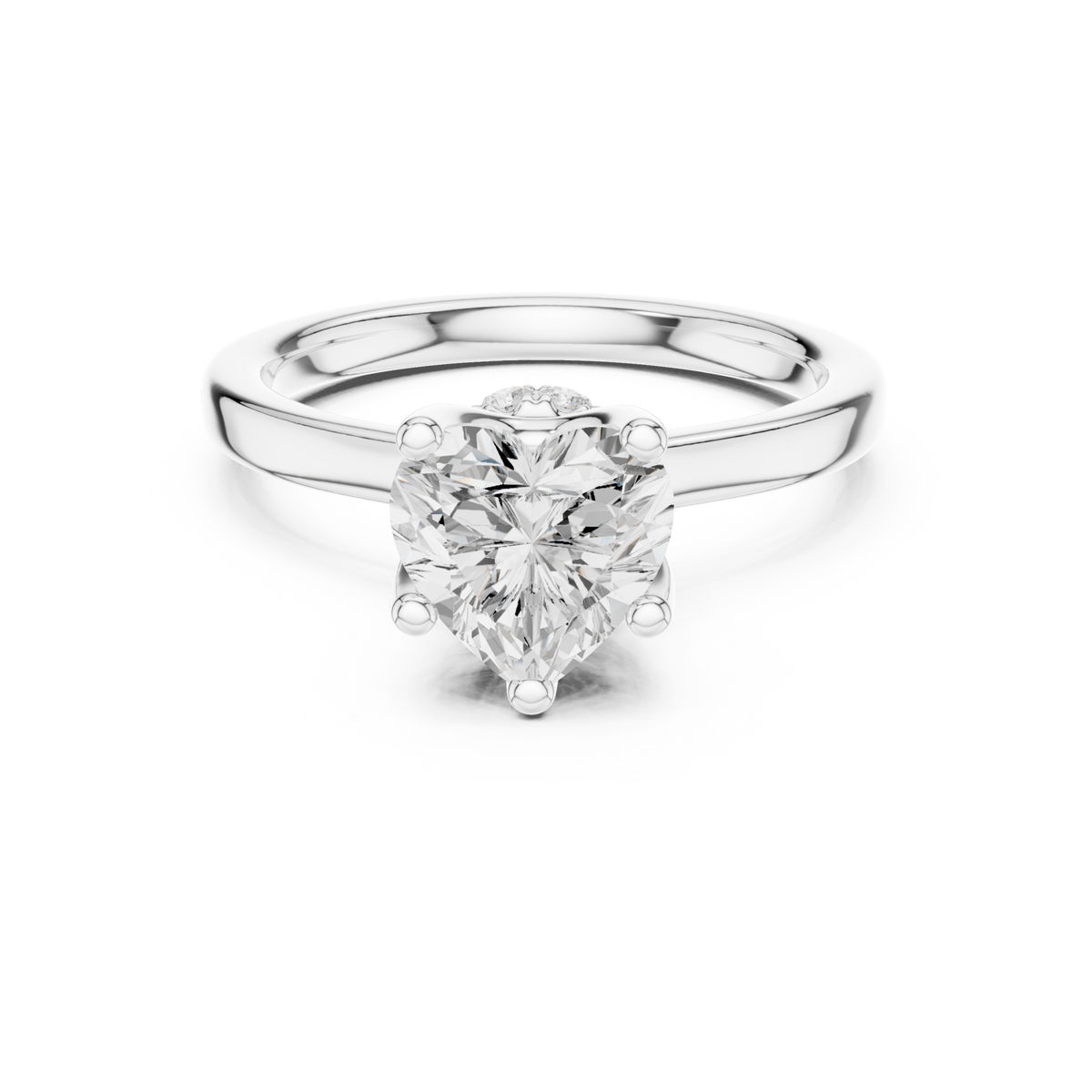 Heart petite hidden halo solitaire engagement ring white gold detail view