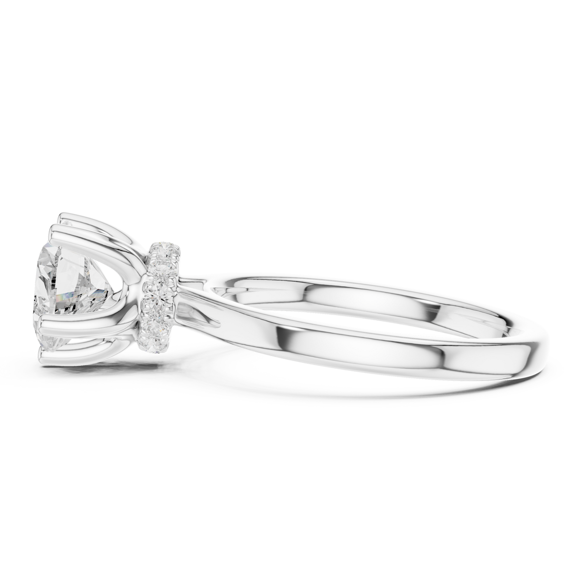 Heart petite hidden halo solitaire engagement ring white gold side view