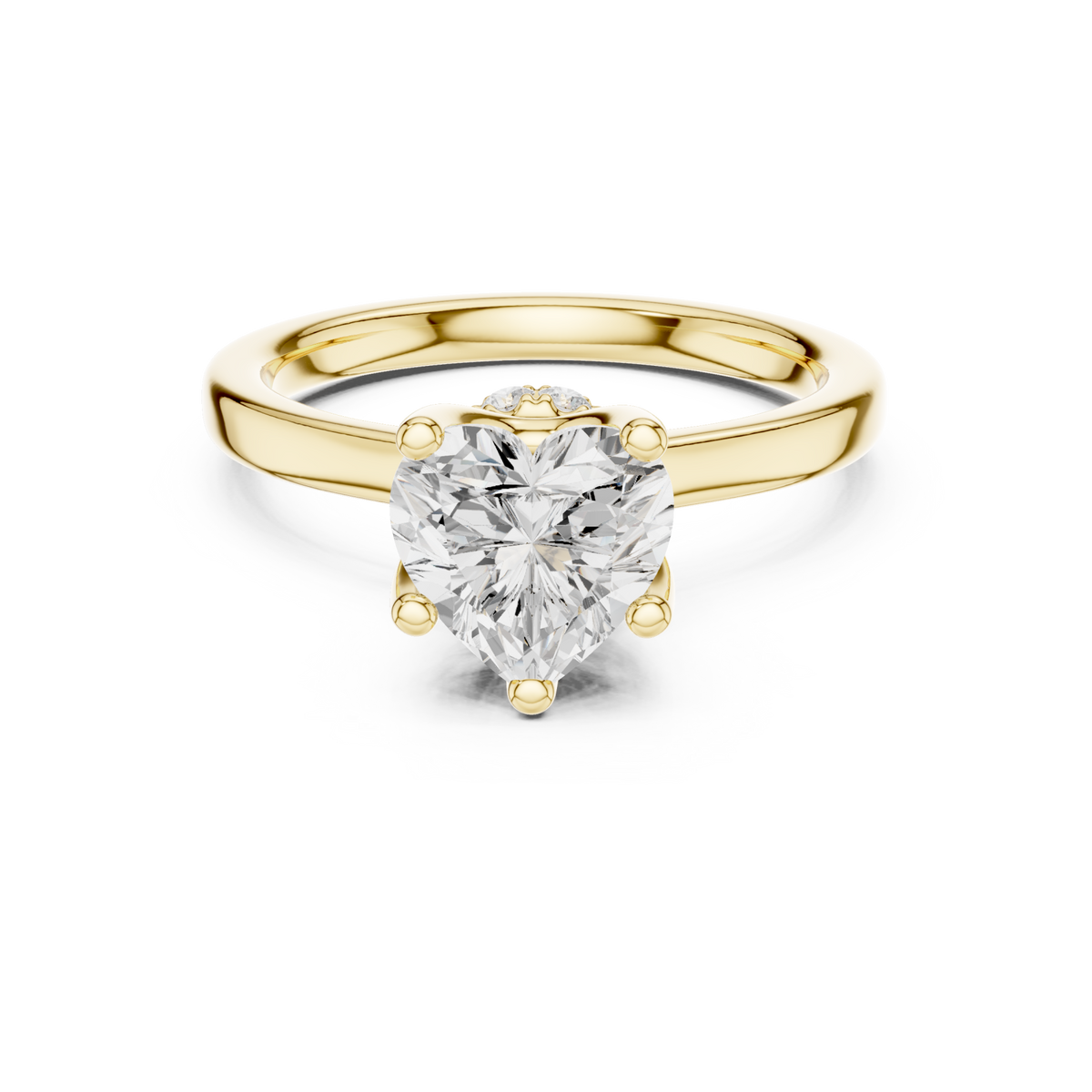 Heart petite hidden halo solitaire engagement ring yellow gold detail view