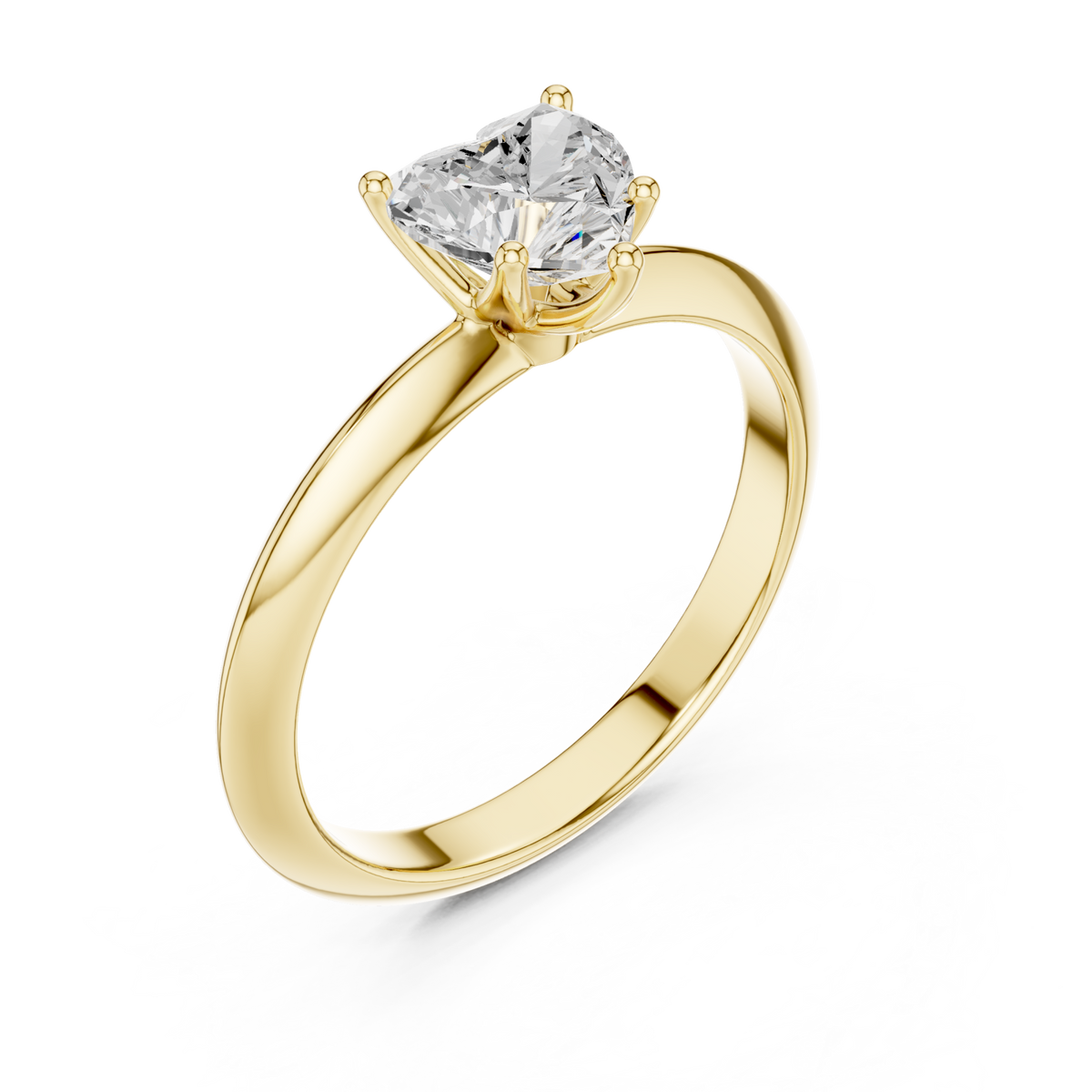 Heart petite solitaire engagement ring yellow gold angle view