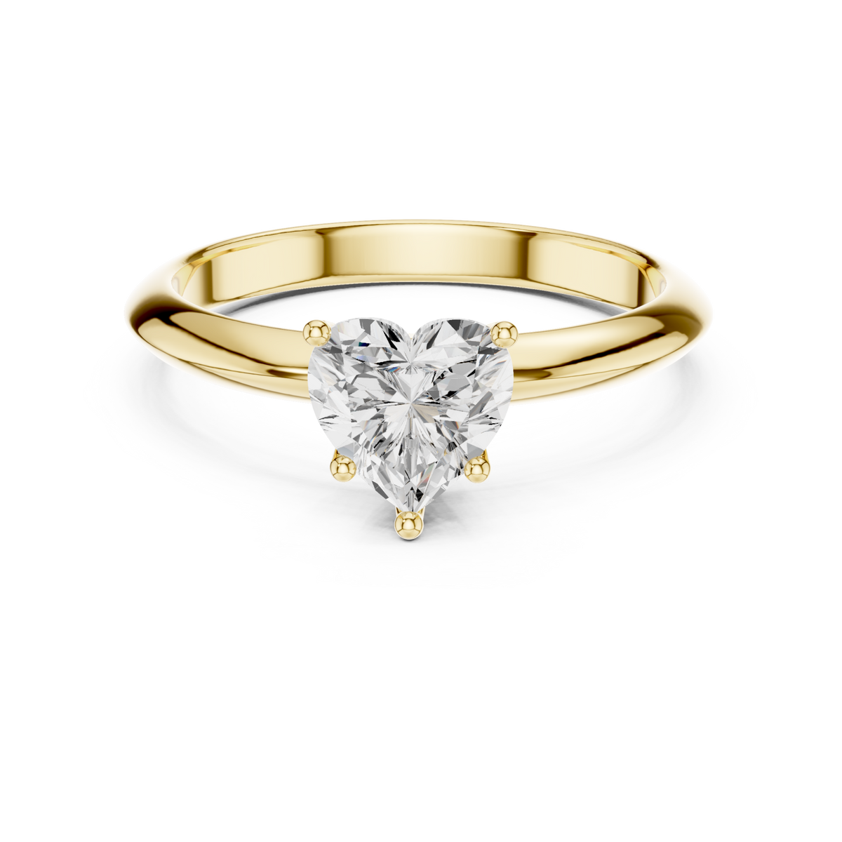 Heart petite solitaire engagement ring yellow gold detail view