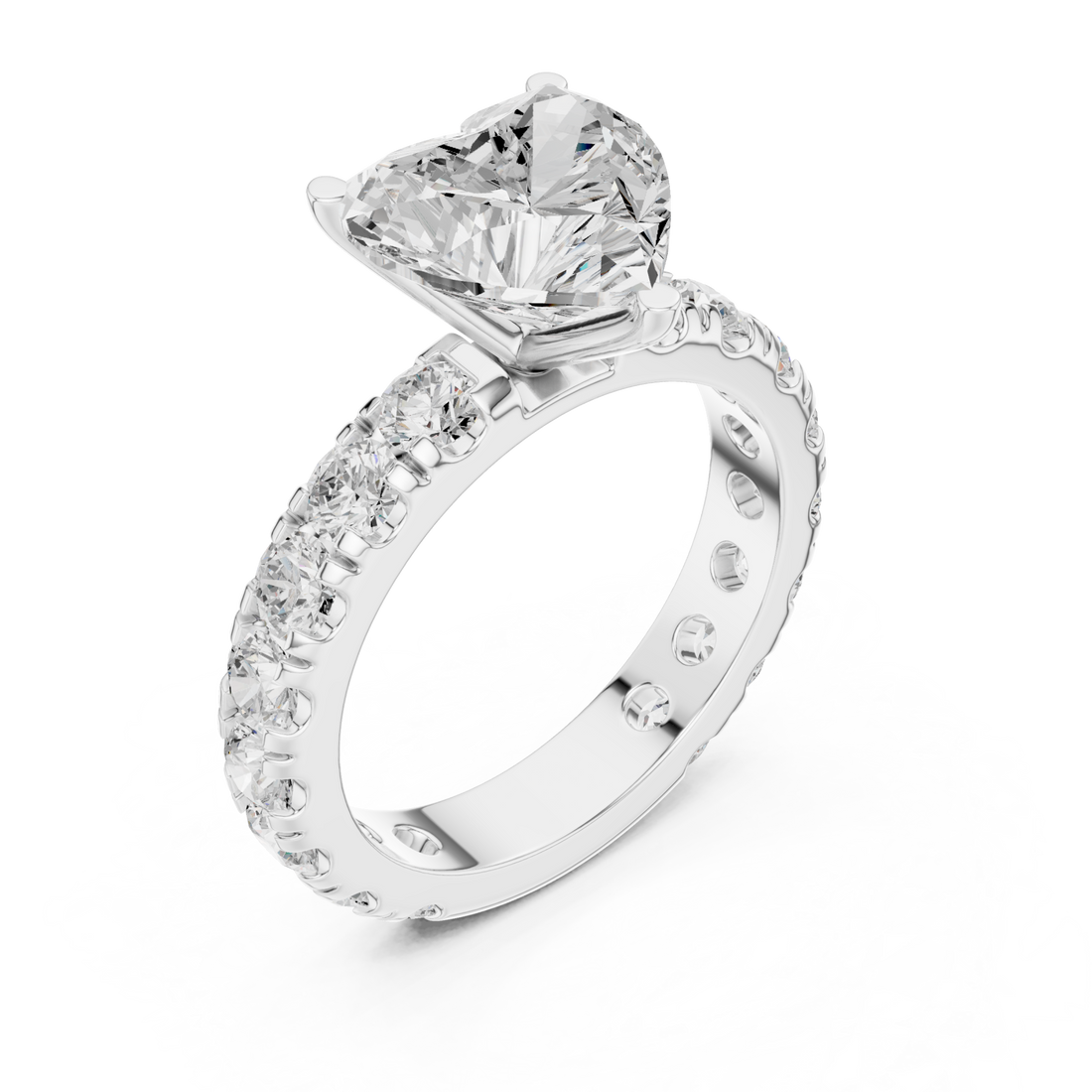 Heart shared-prong accent engagement ring white gold front view