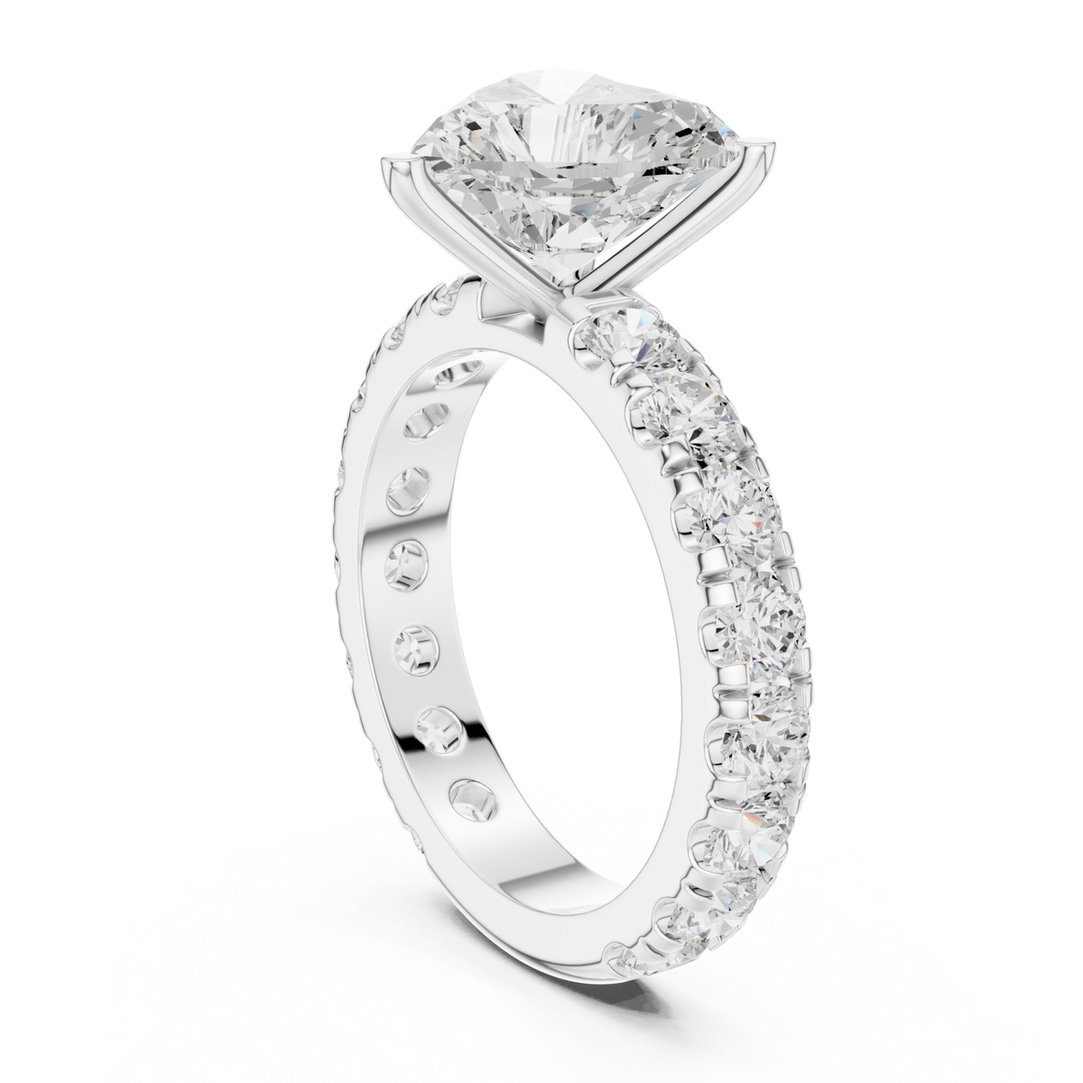 Heart shared-prong accent engagement ring white gold front view