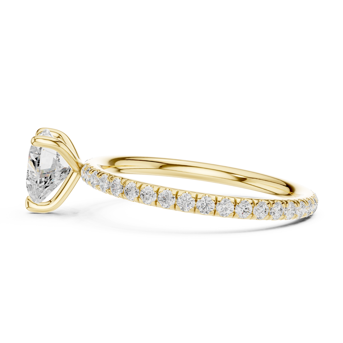  Gold Heart Four-Prong Pave Engagement Ring Left View