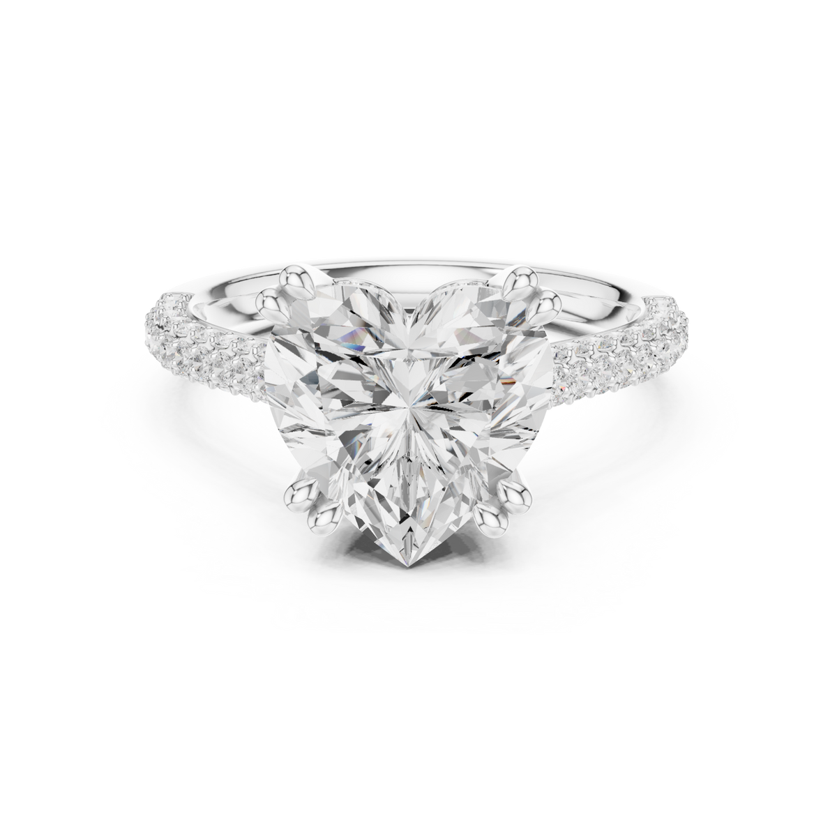 Heart triple-row pave engagement ring white gold detail view