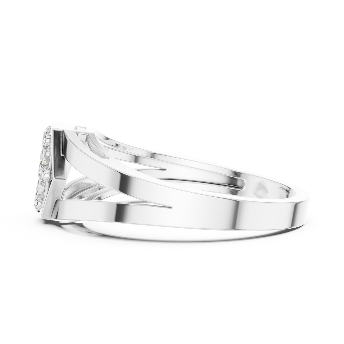 Hexagon cluster split shank ring white gold angle view