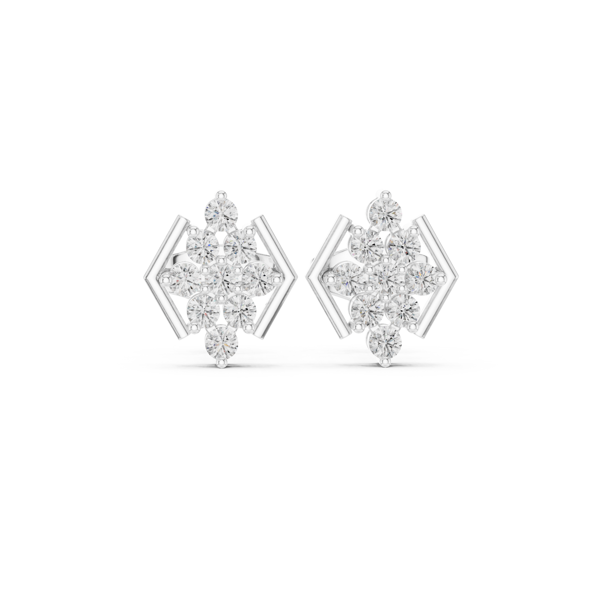  White Gold Hexagon Frame Cluster Studs Detail View