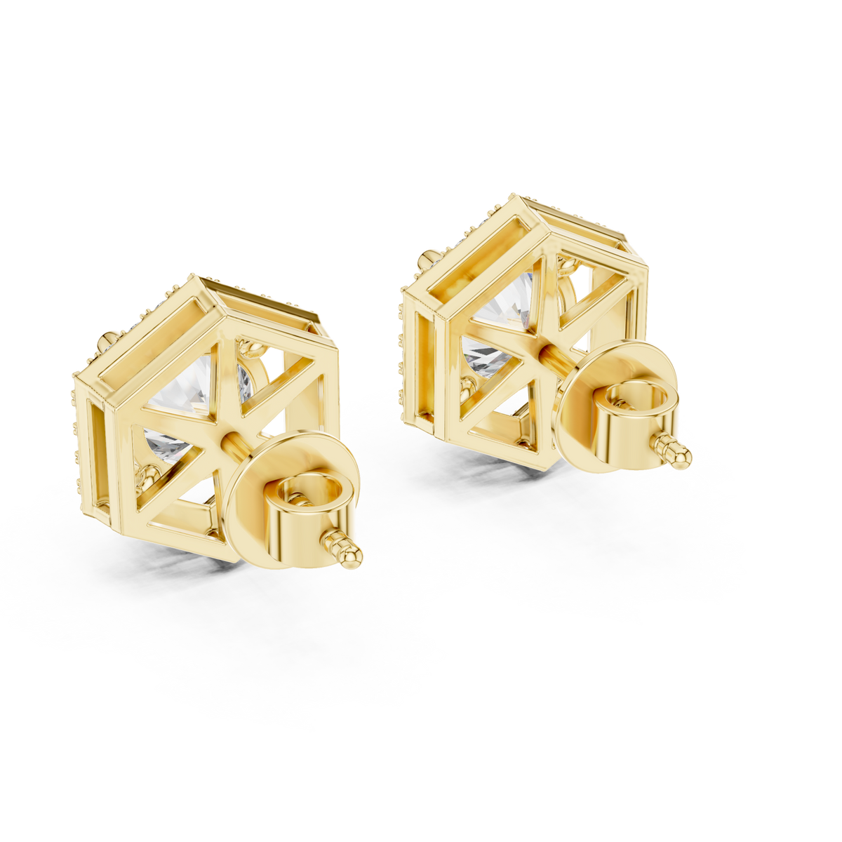  Gold Hexagon Halo Round Studs Side View