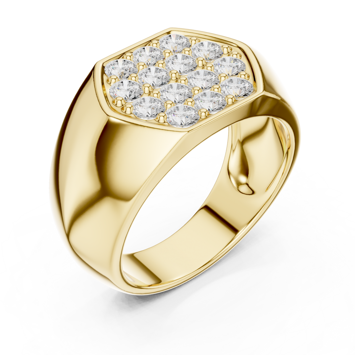 Gold Hexagon Pave Face Dome Ring for Him Front View