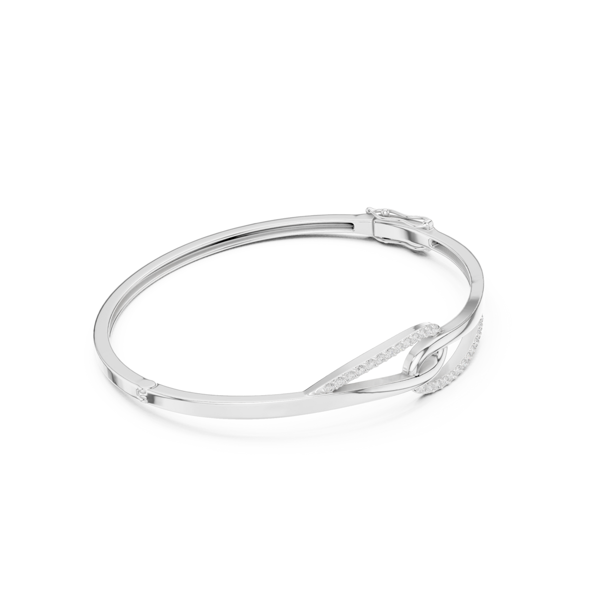  White Gold Infinity Knot Pave Bangle Front View