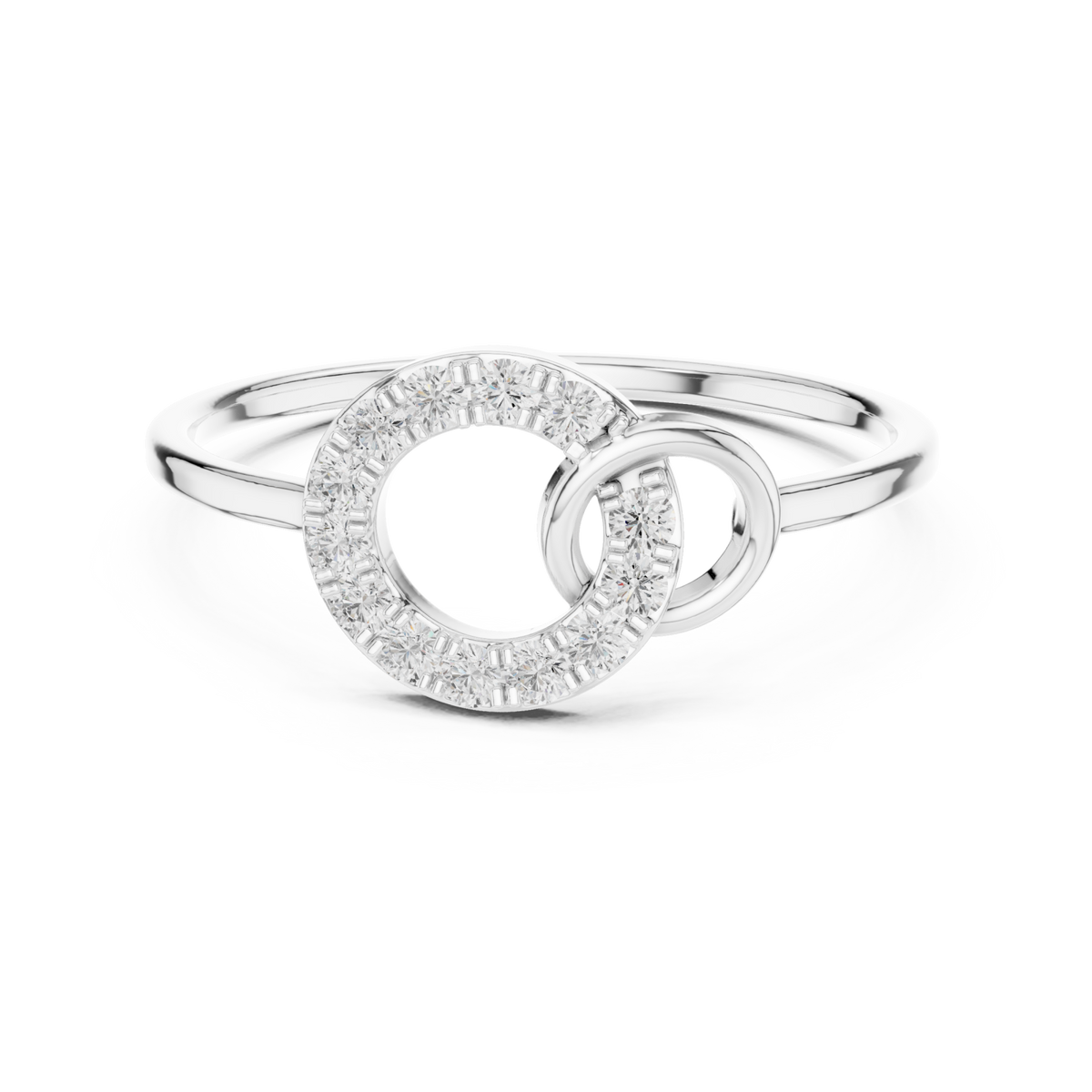 Interlocked circles pave ring white gold detail view
