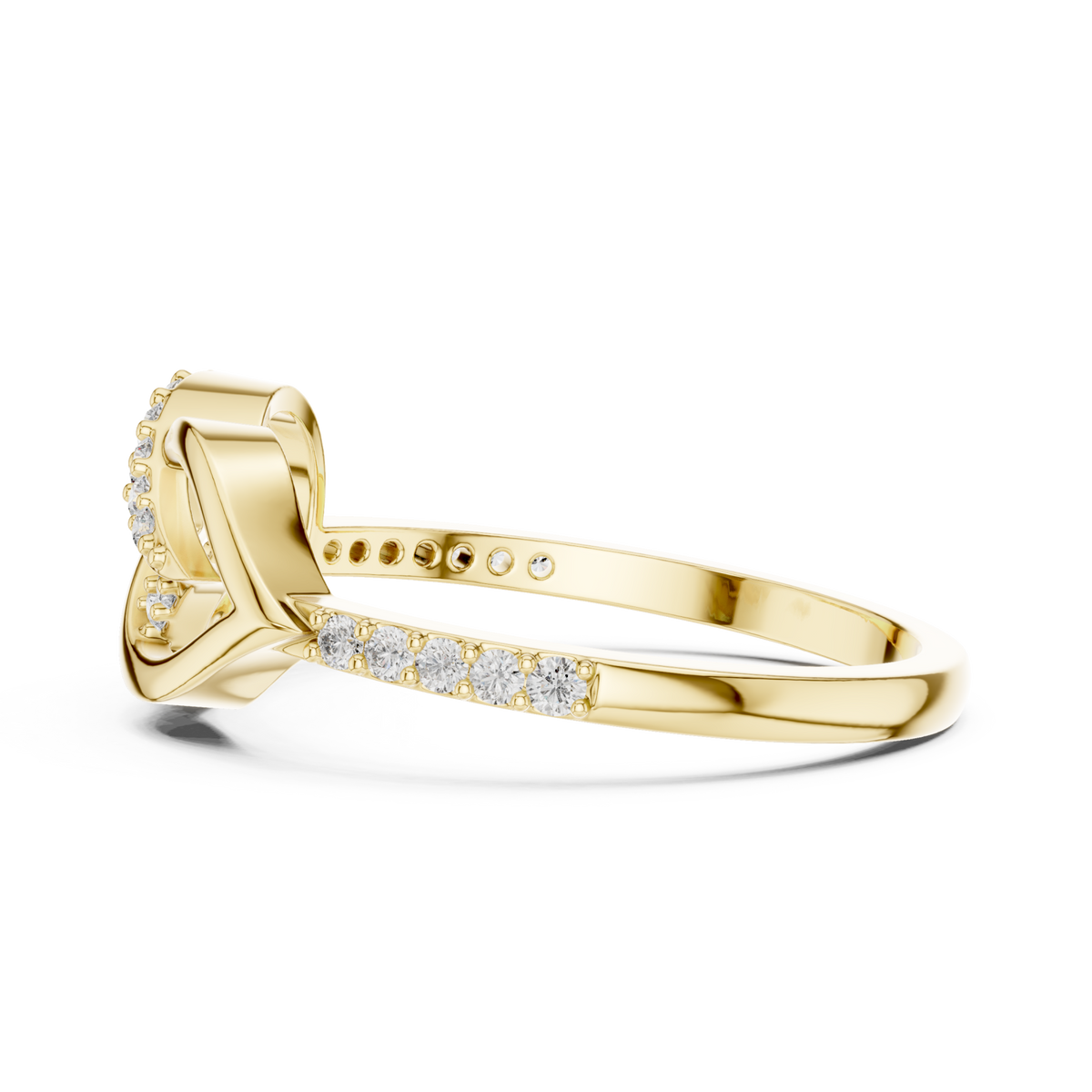 Interlocked loop pave ring yellow gold angle view