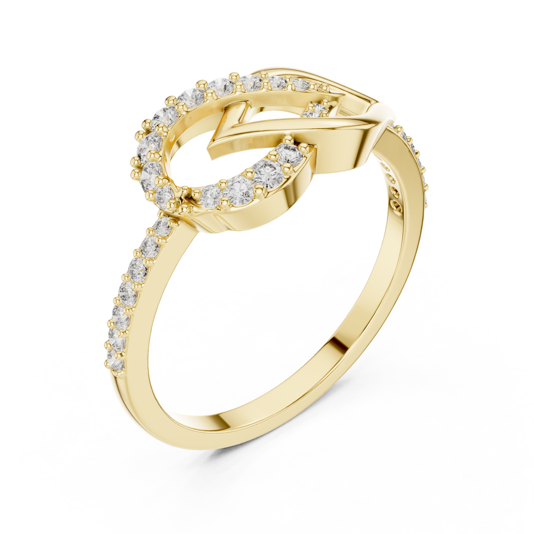 Interlocked loop pave ring yellow gold front view