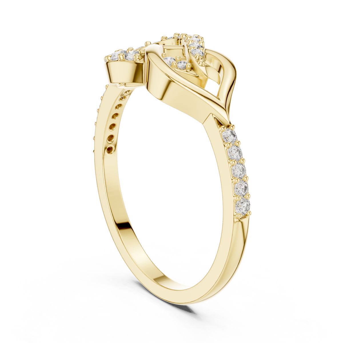 Interlocked loop pave ring yellow gold side view