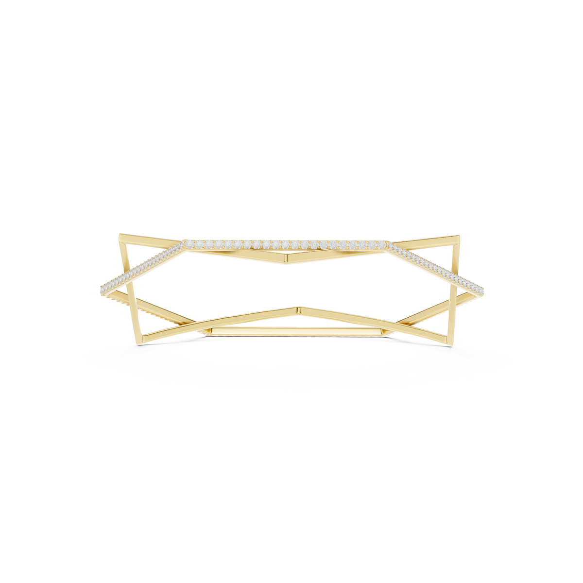  Gold Interlocking Polygon Pave Bangle Detail View