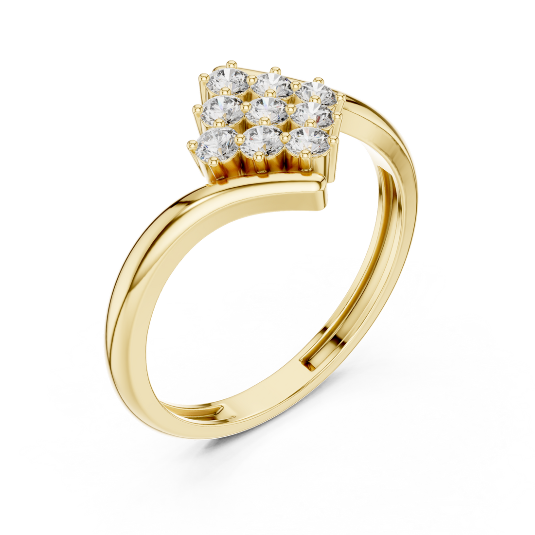 Kite cluster bypass ring yellow gold front view