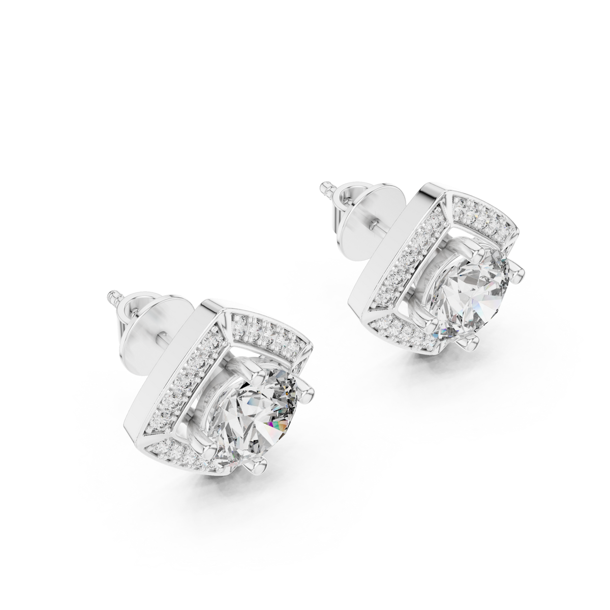  White Gold Kite Halo Round Studs Angle View
