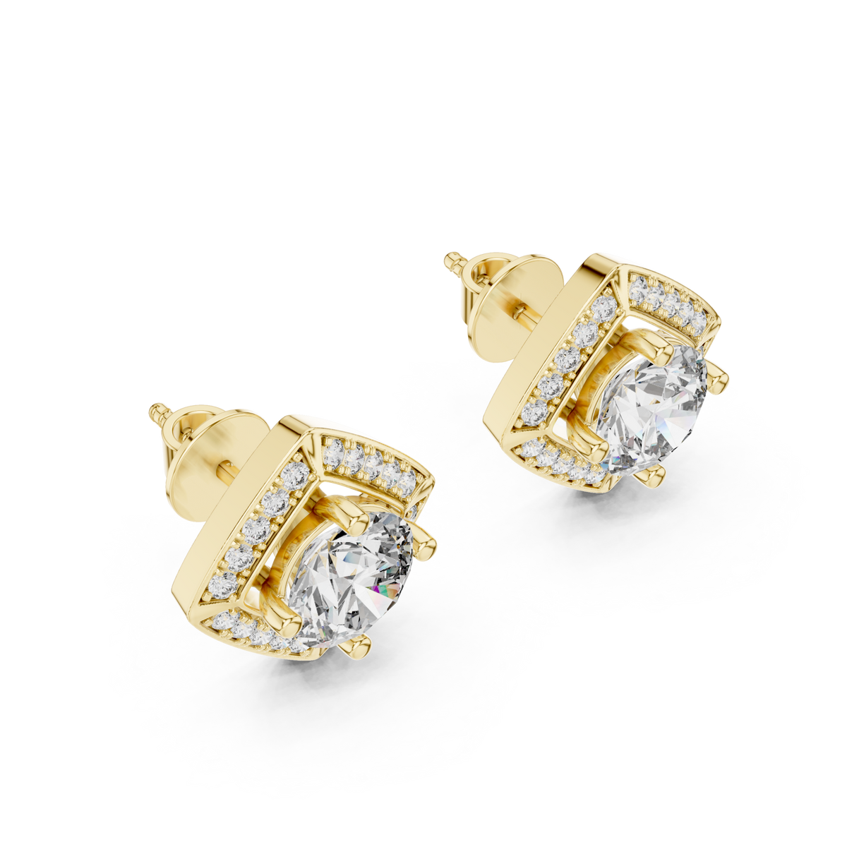  Gold Kite Halo Round Studs Angle View