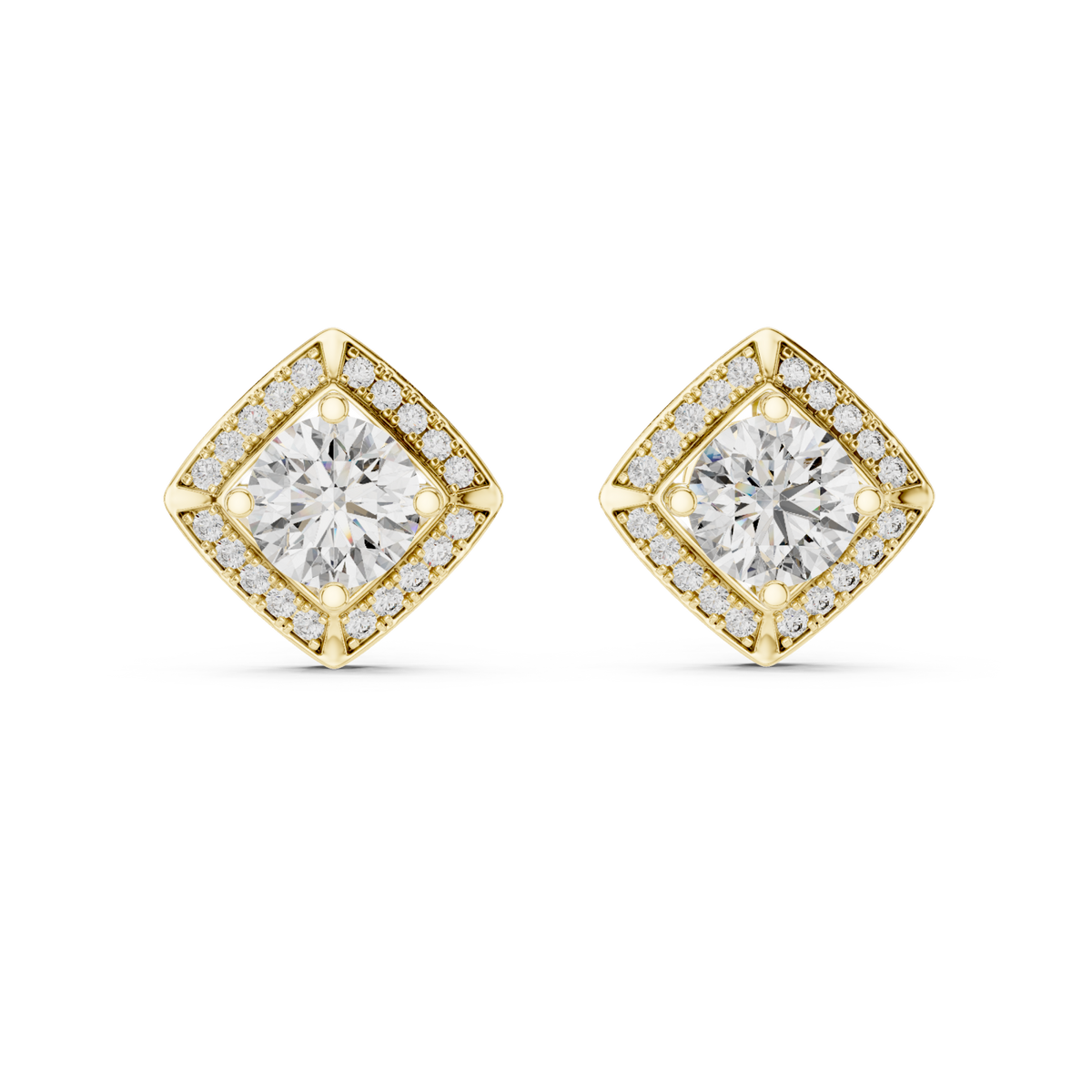  Gold Kite Halo Round Studs Detail View