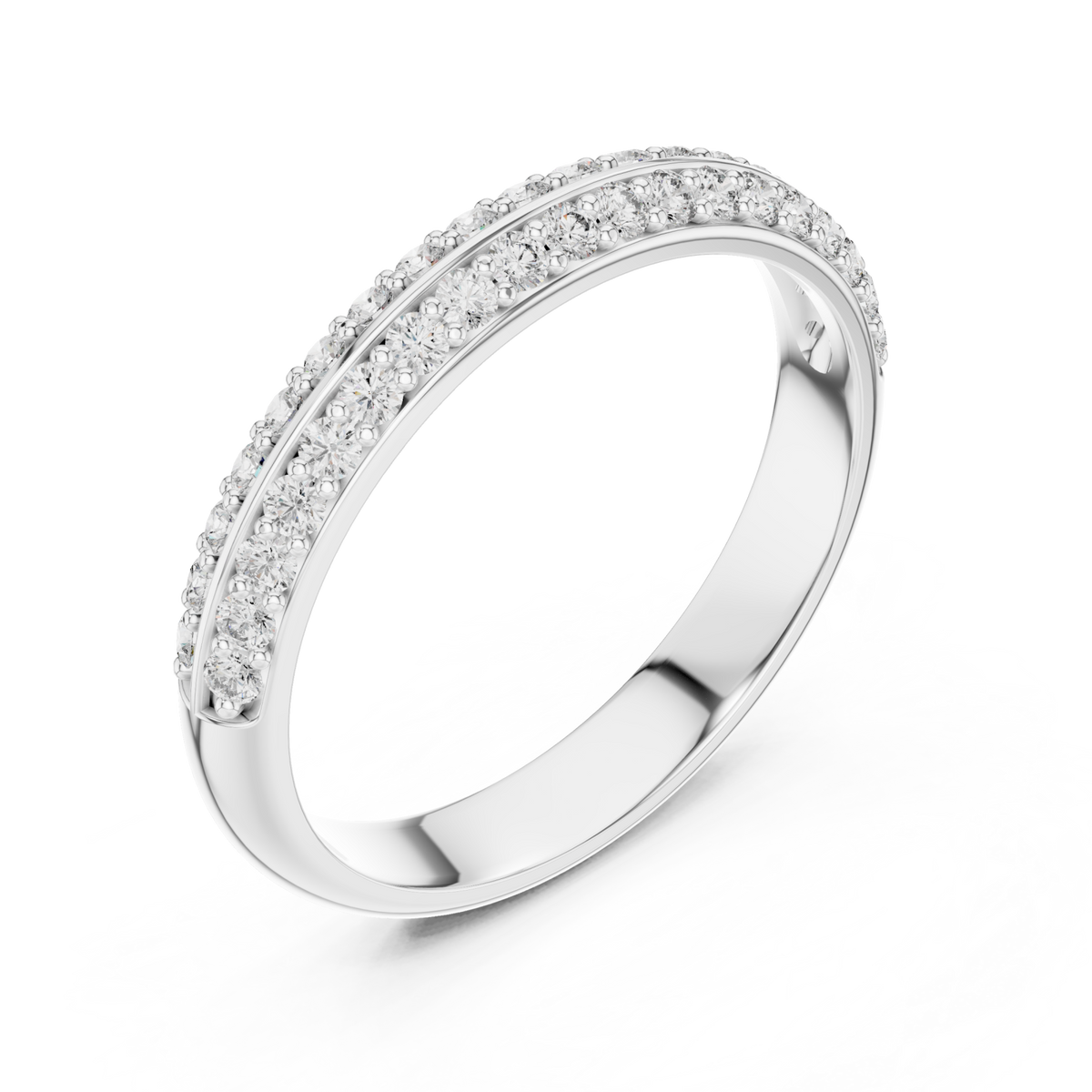 Knife-edge double-row pave half band white gold front view